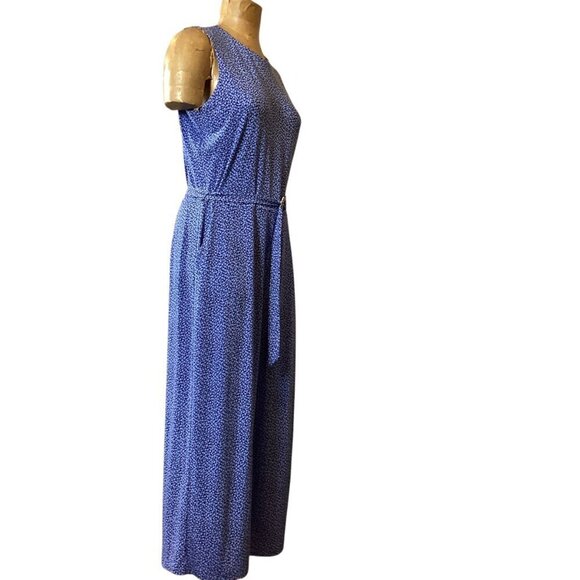 Michael Kors Blue Ditzy Floral Print Wide Leg Sleeveless Jumpsuit Sz L #49M - Picture 2 of 13
